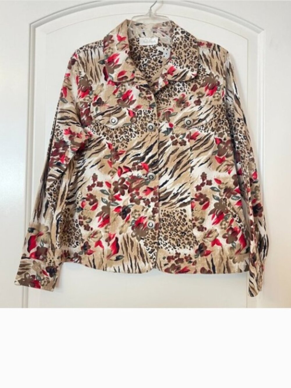 New Studio Works Jacket Leopard Animal Flower Print Petite Medium